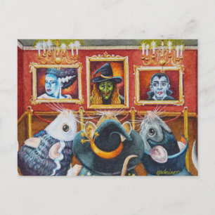Carte Postale Halloween Mice Visit Art Museum Watercolor Art