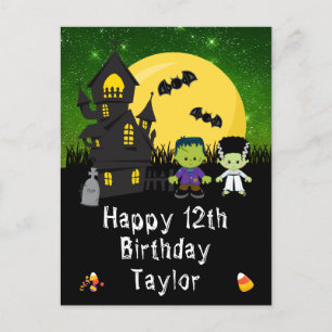 Carte Postale Halloween Monstres Green Joyeux Anniversaire