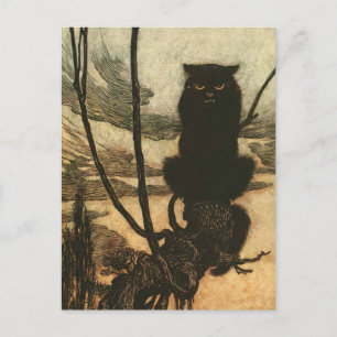 Carte Postale Halloween noir Chat Vintage Rackham effrayant