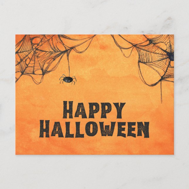 Carte Postale Halloween orange et noir heureux (Devant)