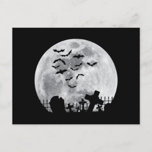 Carte Postale Halloween Pleine lune Cimetière Bats Éffrayants
