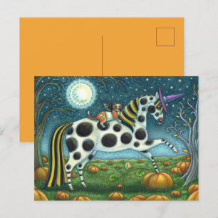 CARTE POSTALE HALLOWEEN PONY ET CHAT CHAT CHAT CHEVAL