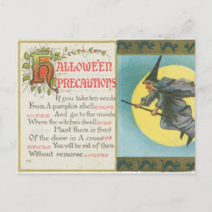 Carte Postale Halloween Précautions sorcière Vintage