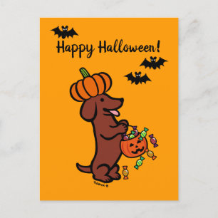 Carte Postale Halloween Red Smooth Haired Dachshund