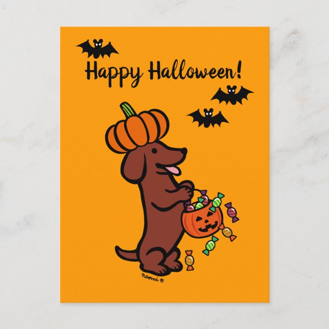 Carte Postale Halloween Red Smooth Haired Dachshund (Devant)