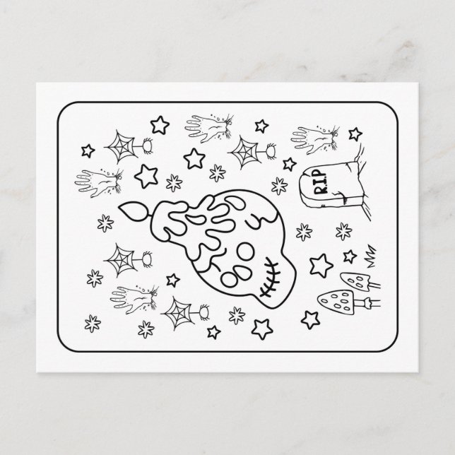 Carte Postale Halloween RIP Bougie Crâne de Spooky Coloriage (Devant)