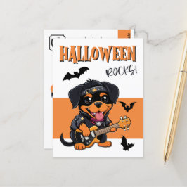 Carte Postale Halloween Rocks Rottweiler Dessin Jouer de la guit