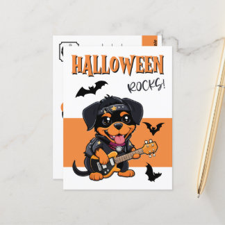 Carte Postale Halloween Rocks Rottweiler Dessin Jouer de la guit