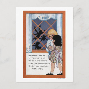 Carte Postale Halloween salutationAraignées à la fenêtre