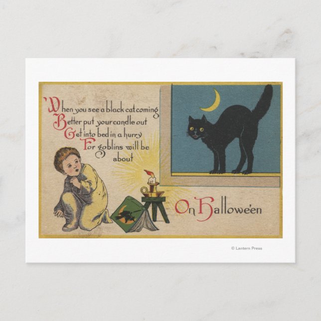 Carte Postale Halloween SalutationChat noir (Devant)