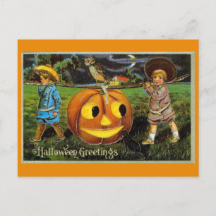 Carte Postale Halloween Salutations Cute Vintage Enfants Citroui