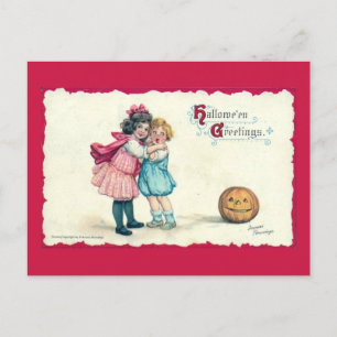 Carte Postale Hallowe'en Salutations Enfants et Citrouille Vinta