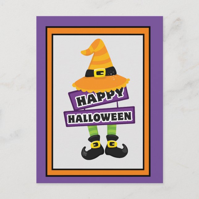 Carte Postale Halloween sorcière Casquette & pieds (Devant)