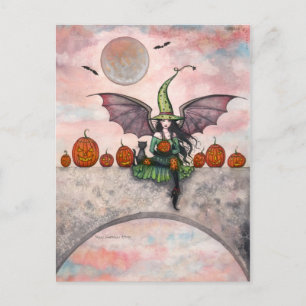 Carte postale Halloween sorcière chat citrouilles