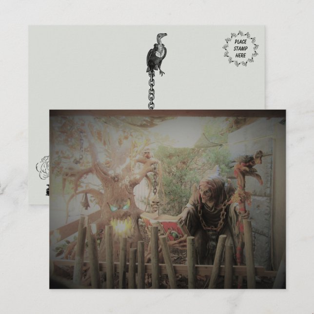 Carte postale Halloween sorcière éffrayante (Devant / Derrière)