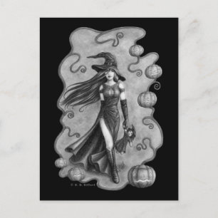 Carte Postale Halloween sorcière et poupée