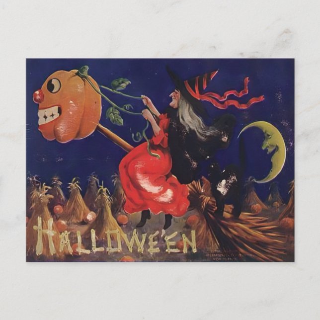 Carte Postale Halloween sorcière vintage (Devant)