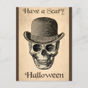Carte Postale Halloween squelette Éffrayant crâne squelette Vint