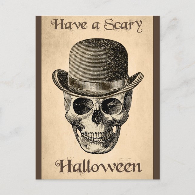Carte Postale Halloween squelette Éffrayant crâne squelette Vint (Devant)