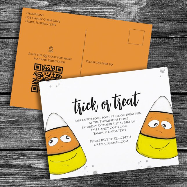 Carte Postale Halloween Trick Or Treat Candy Corn Map QR Code (Créateur téléchargé)