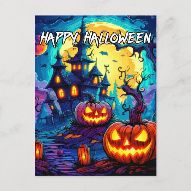 Carte Postale Halloween tristement Éffrayant Hanté (Devant)