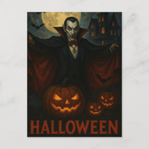 Carte Postale Halloween Vampire Citrouille de nuit