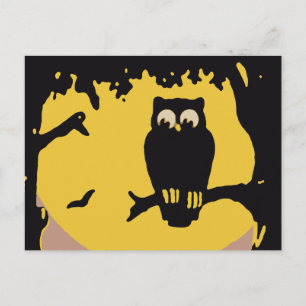 Carte Postale Halloween vintage, Chouette Éffrayante en arbre av