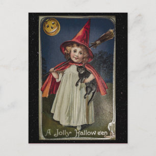 Carte Postale Halloween Vintage drôle chat illustration