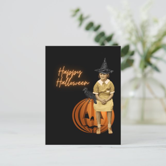 Carte Postale Halloween vintage sorcière (Debout devant)
