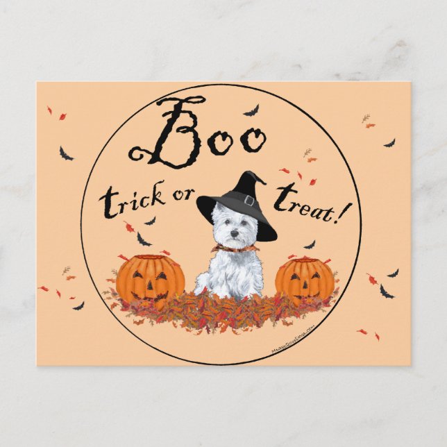 Carte Postale Halloween White Terrier de West Highland (Devant)