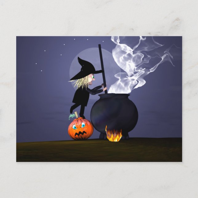 Carte Postale Halloween Witch et Cauldron (Devant)