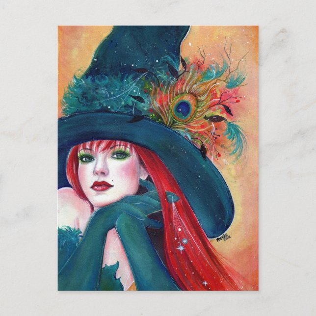Carte postale Halloween Witch Feather par Renee La (Devant)