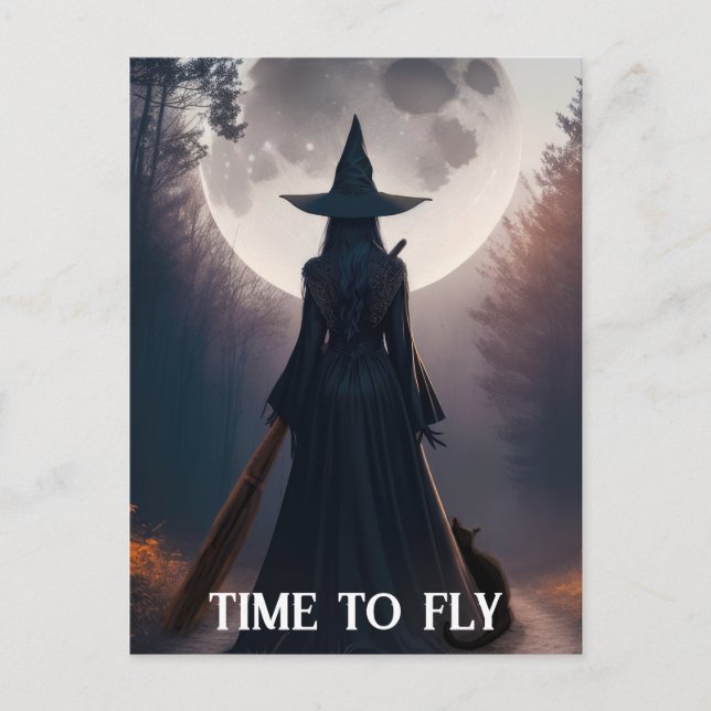 Carte Postale Halloween Witch Moon Chat noir Whimsigoth Personna (Devant)