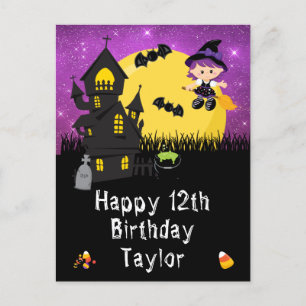 Carte Postale Halloween Witch Purple Joyeux Anniversaire