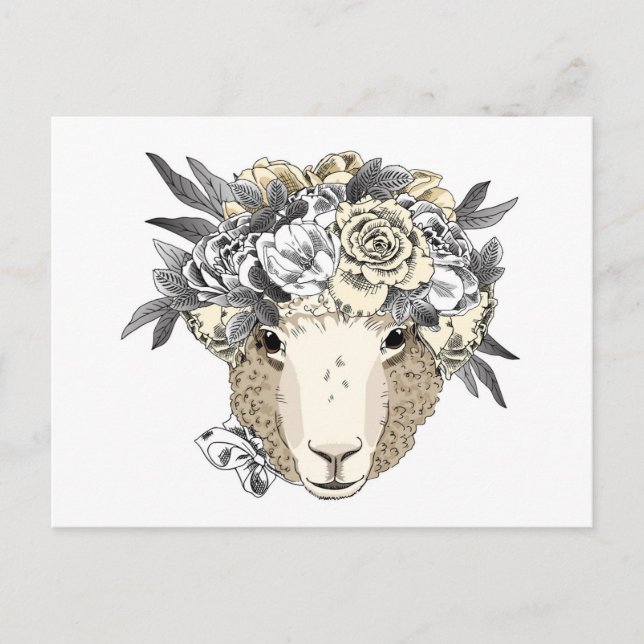 Carte Postale Halo mouton floral (Devant)