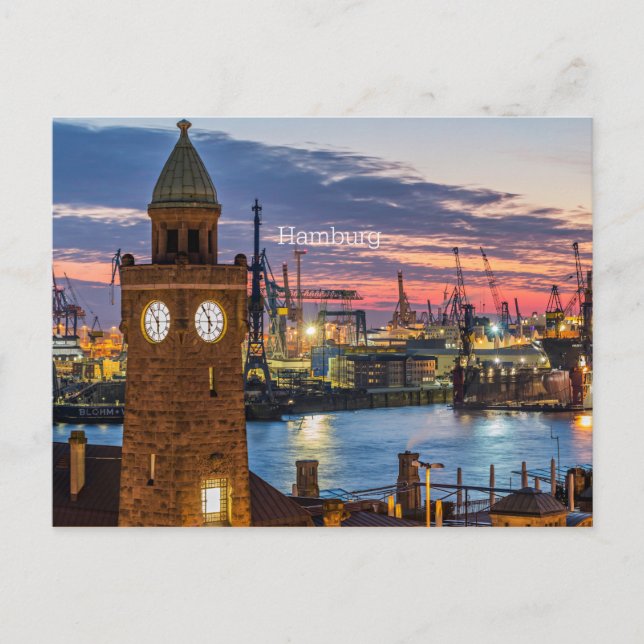 Carte Postale Hambourg, Allemagne vue panoramique au crépuscule (Devant)