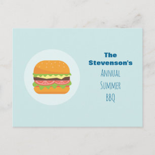 Carte Postale Hamburger Illustration Summer BBQ Party Invitation