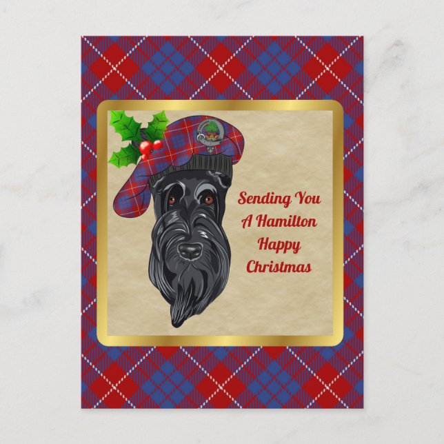 Carte Postale Hamilton Clan Badge & Tartan Christmas (Devant)