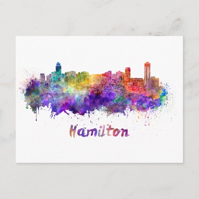 Carte Postale Hamilton skyline in watercolor (Devant)