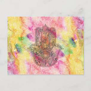 Carte Postale HAMSA Main Fatima symbole amulet Henné floral