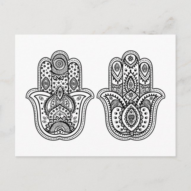 Carte Postale Hamsa Tirée À La Main Avec Ornements (Devant)