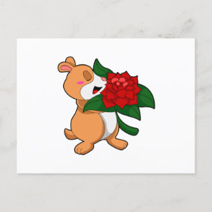 Carte Postale Hamster avec fleur rose