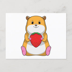 Carte Postale Hamster avec Fraise