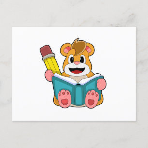 Carte Postale Hamster avec livre et stylo