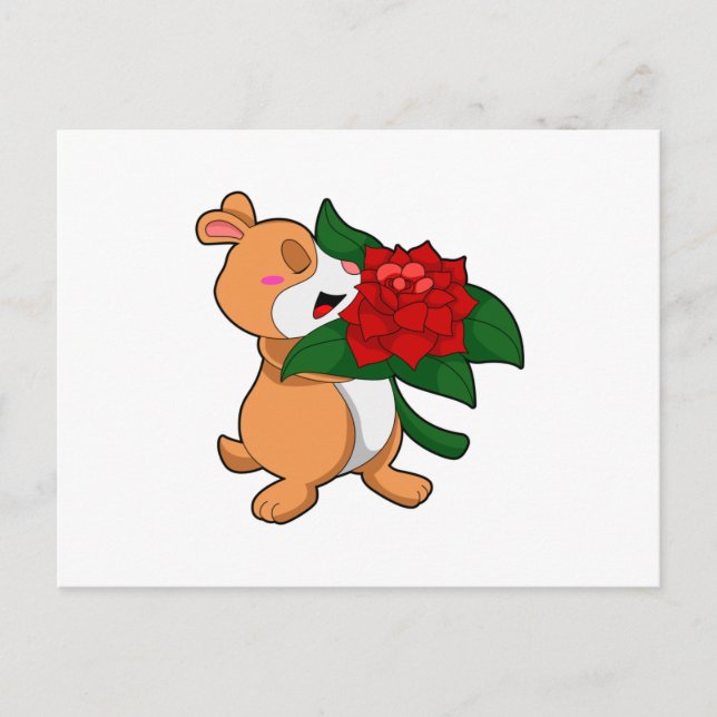 Carte Postale Hamster avec Rose Fleur (Devant)