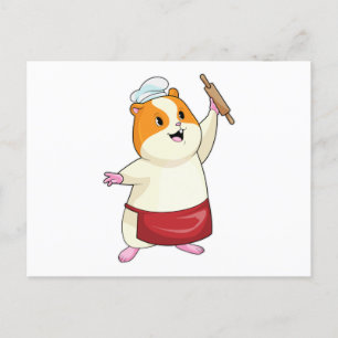 Carte Postale Hamster boulanger avec rouleau à pâtisserie