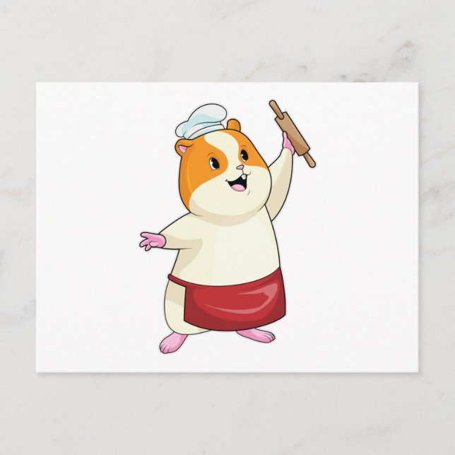 Carte Postale Hamster en boulanger avec rouleau à pâtisserie (Devant)
