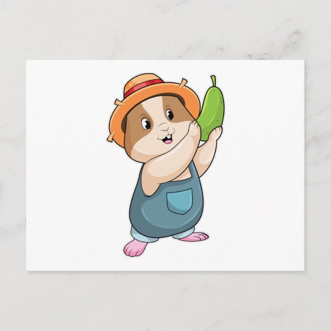 Carte Postale Hamster en fermier avec des courgettes (Devant)