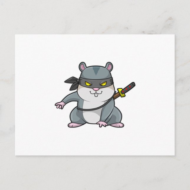 Carte Postale Hamster en ninja à l'art martial avec épée (Devant)