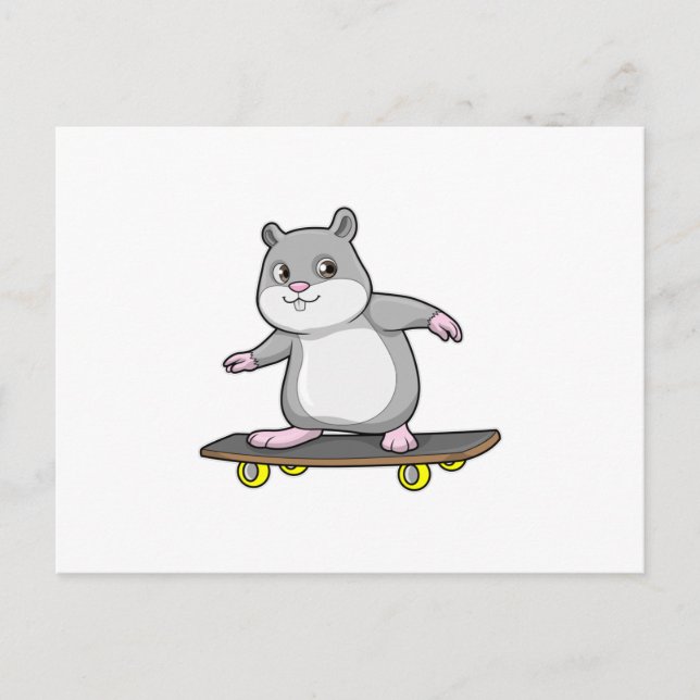 Carte Postale Hamster en skateur avec planche à roulettes (Devant)